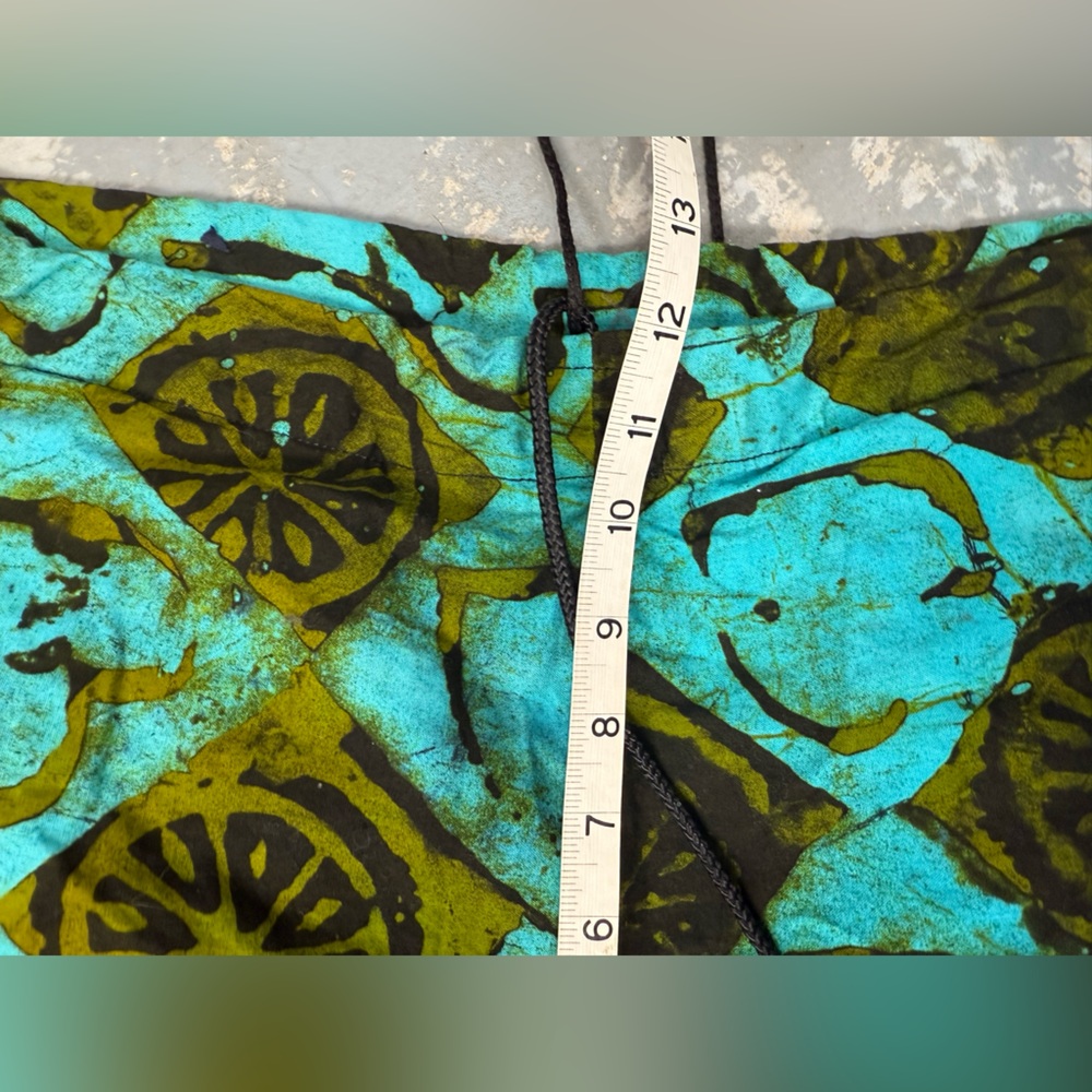 Handmade Casual Relaxed Teal and Black Abstract Print Drawstring Pants Boho - Picture 5 of 8